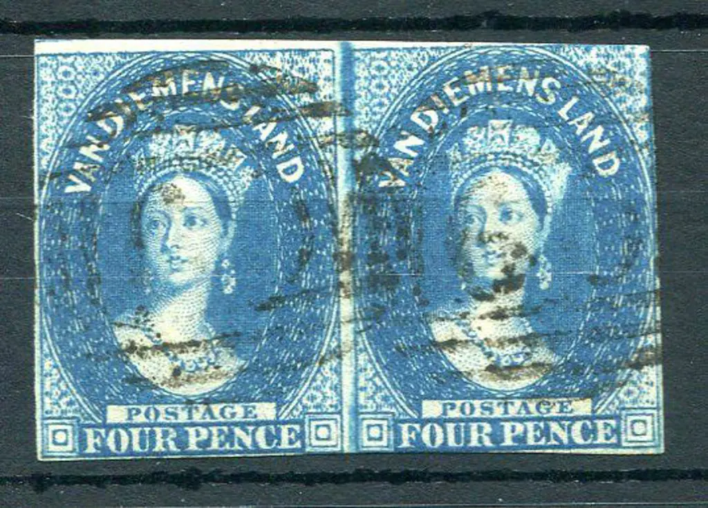 1855 4d deep blue, wmk large star in horiz pair, ... Image 1++