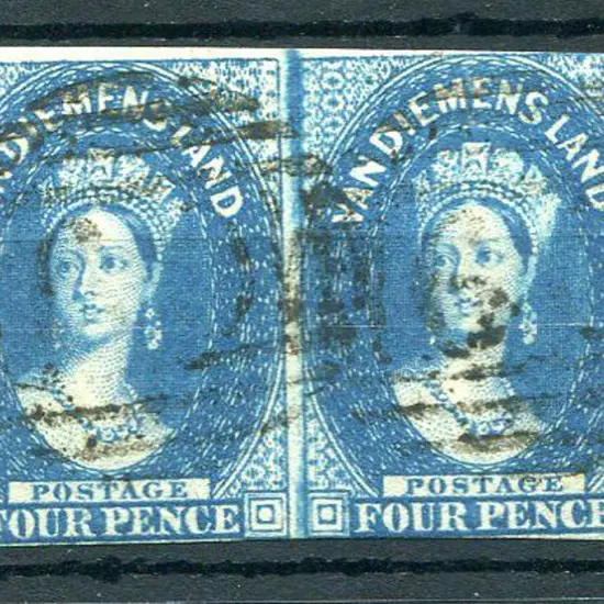 1855 4d deep blue, wmk large star in horiz pair, ...