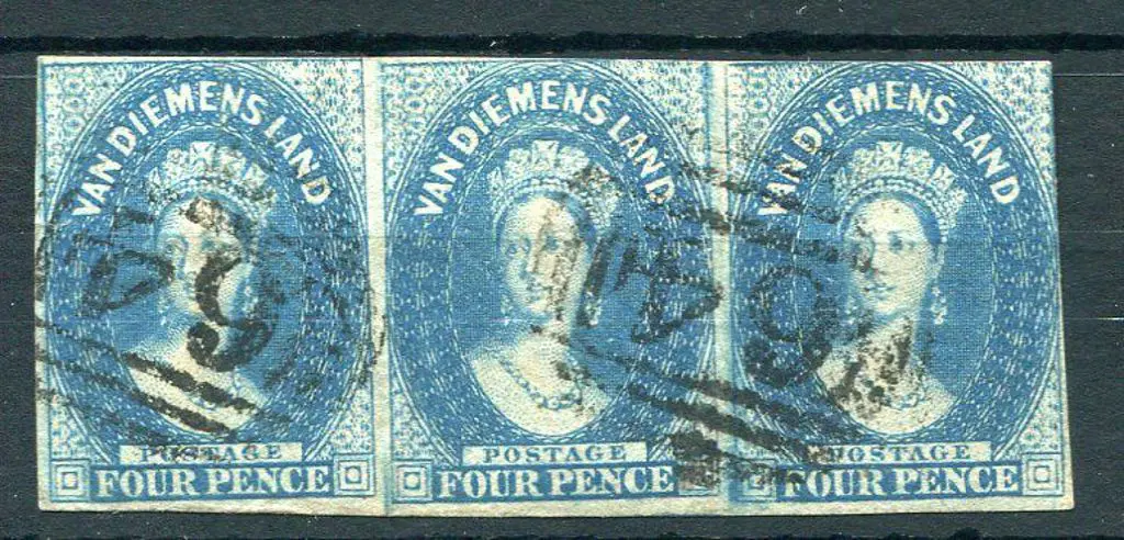 1855 4d deep blue, wmk large star in horiz strip ... Image 1++
