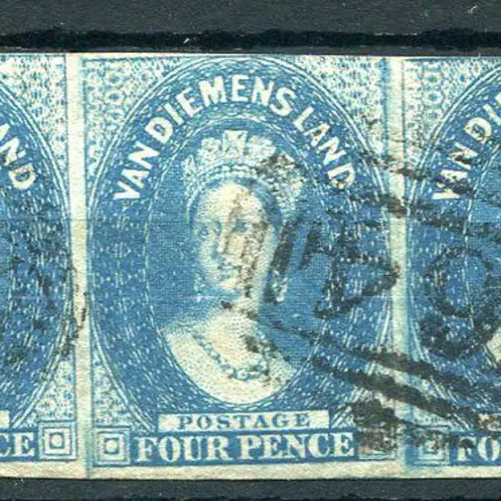 1855 4d deep blue, wmk large star in horiz strip ...