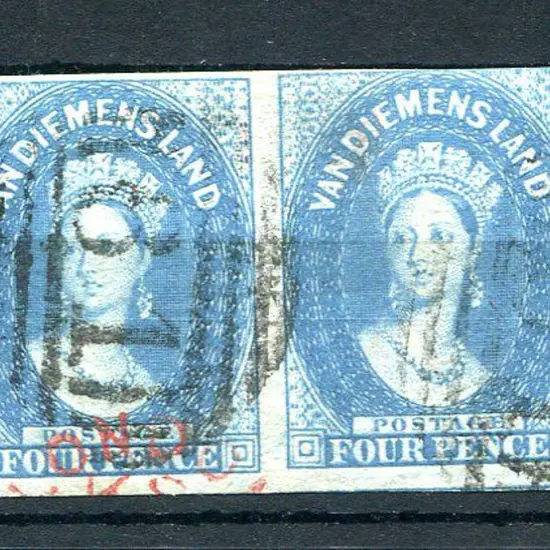 1856/57 4d blue no wmk pair with wide margins ...