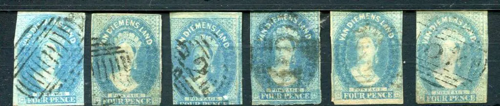 1857/67 4d blue in different shades x 5. All good ... Image 1++