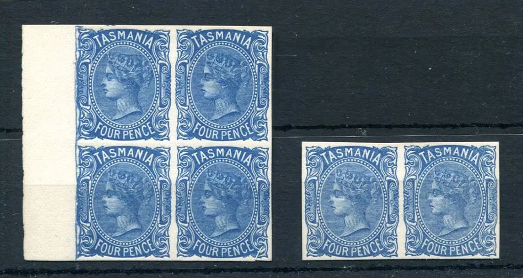1870 4d blue QV proofs on ungummed thick card with ... Image 1++