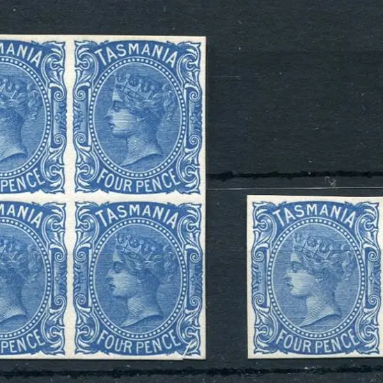 1870 4d blue QV proofs on ungummed thick card with ...