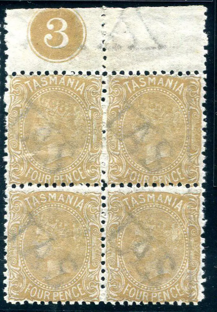 1871 4d buff QV Plate No. 3 selvedge block of 4. ... Image 1++