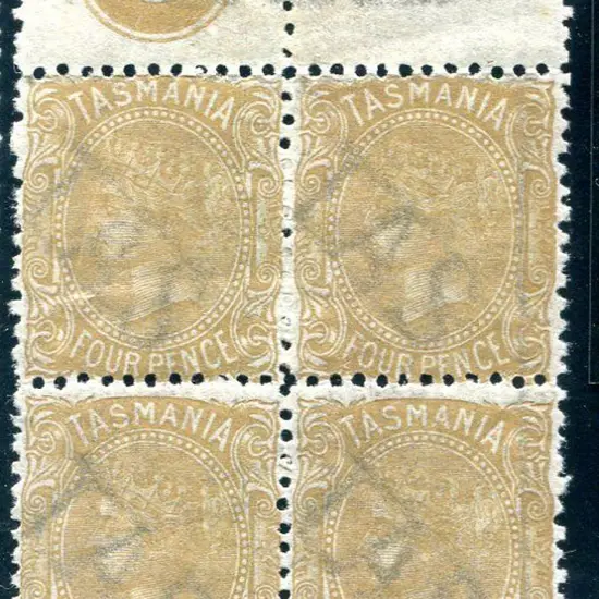1871 4d buff QV Plate No. 3 selvedge block of 4. ...