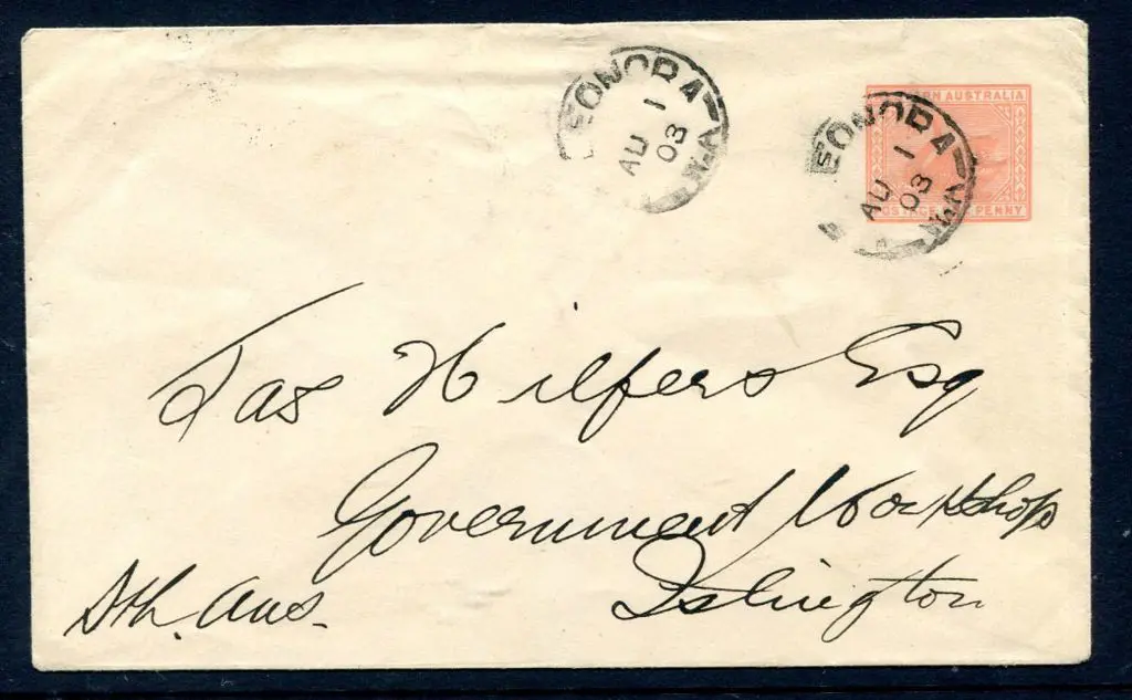 1902 1d rose envelope fine used with 2 Leonora ... Image 1++