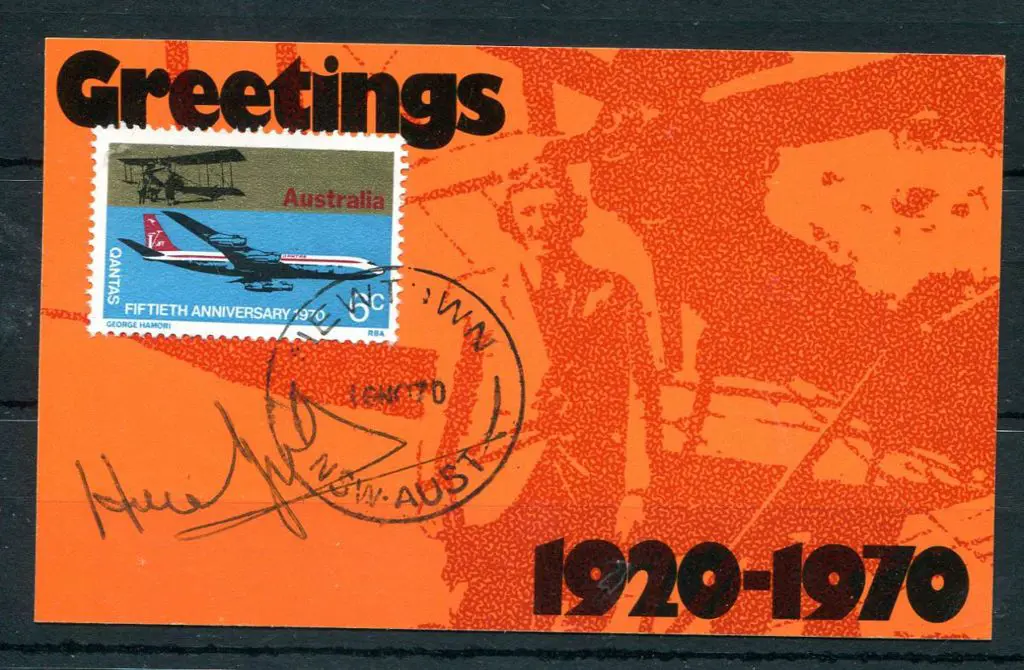 1970 (16th Nov) Qantas 50th Anniv "Greetings" card ... Image 1++