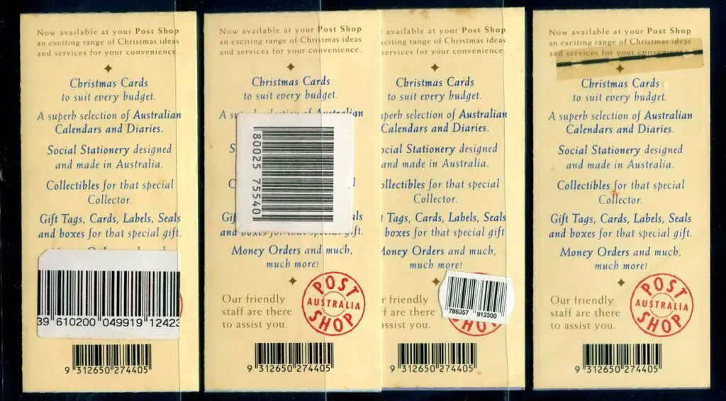 1996 $8 Christmas x 4 all with a different type of ... Image 1++