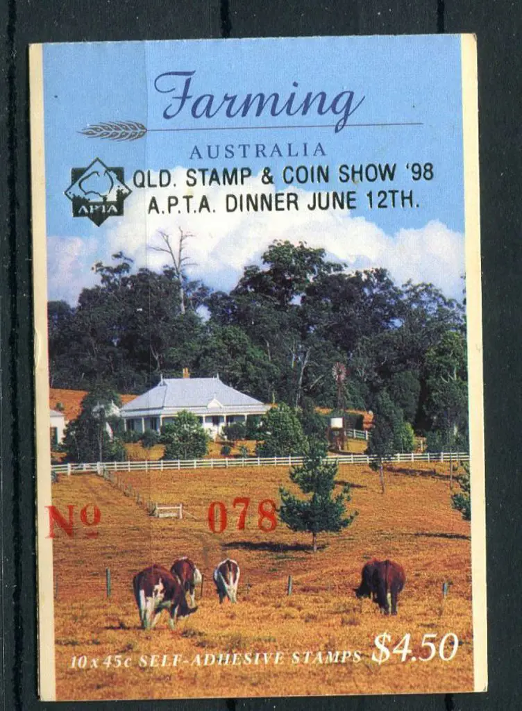 1998 $4.50 Farming ovptd "QLD STAMP & COIN SHOW ... Image 1++