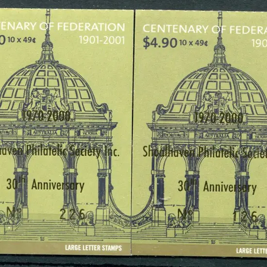 2001 $4.90 Federation ovptd "1970-2000 Shoalhaven ...