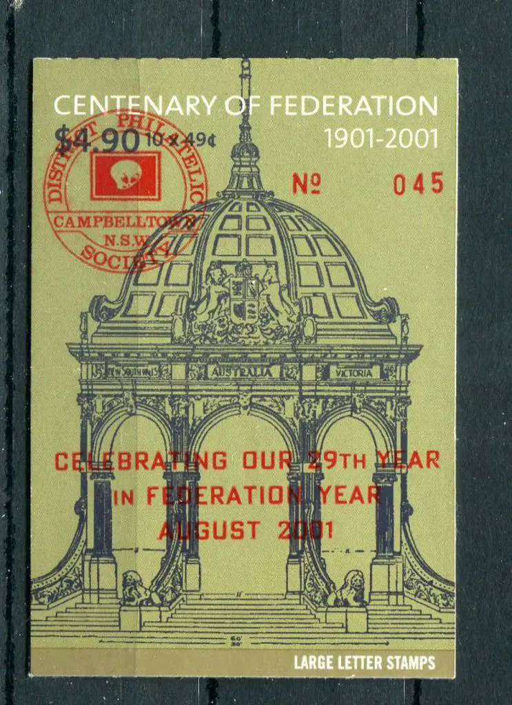 2001 $4.90 Federation ovptd "Celebrating our 29th ... Image 1++