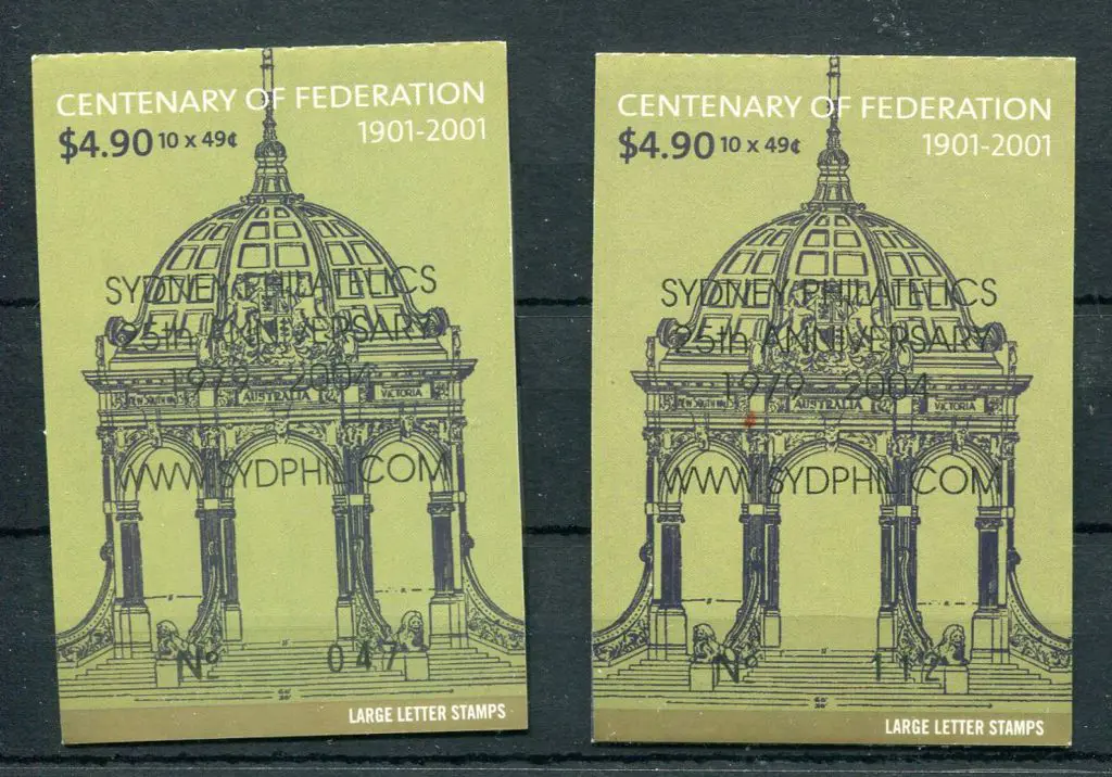 2001 $4.90 Federation ovptd "SYDNEY PHILATELICS ... Image 1++