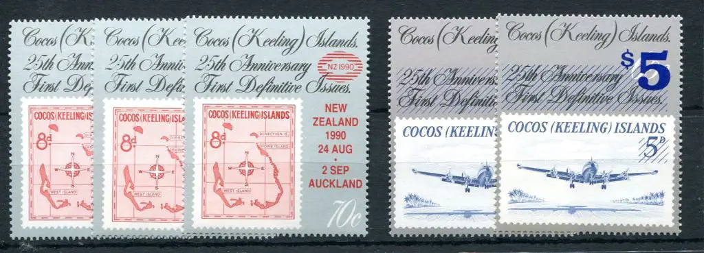 1990 $5 on 65c ovptd Constellation x 2 & NZ 1990 ... Image 1++