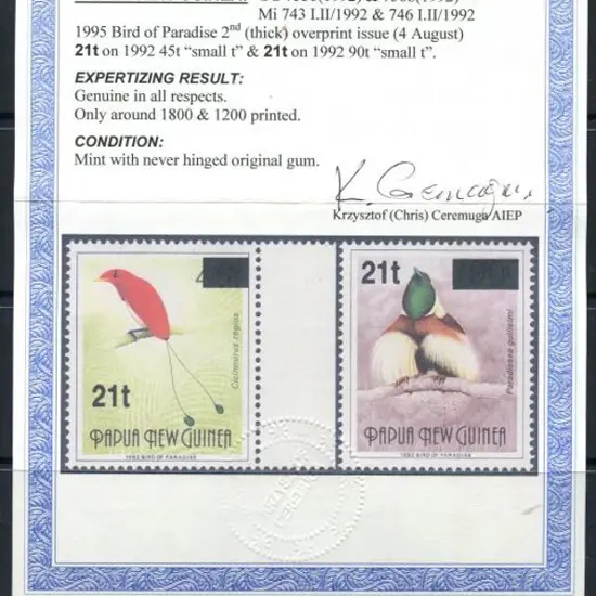 1995 "21t" on 45t Bird of Paradise surcharged with ...
