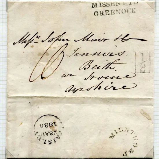 1833 (28th Aug) entire showing horseshoe undated ...