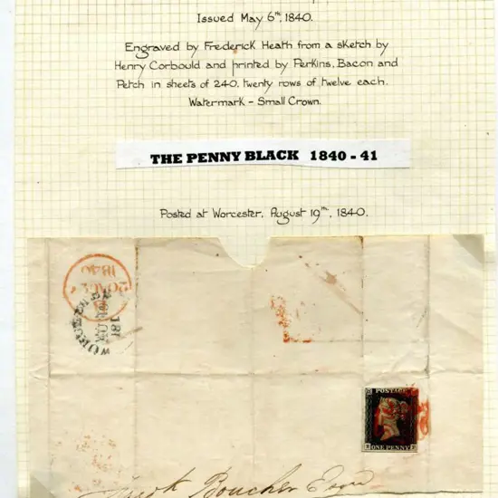 1840 1d black on large piece tied by red Maltese ...