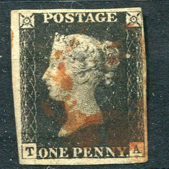 1840 1d black with red Maltese Cross. Close to ...