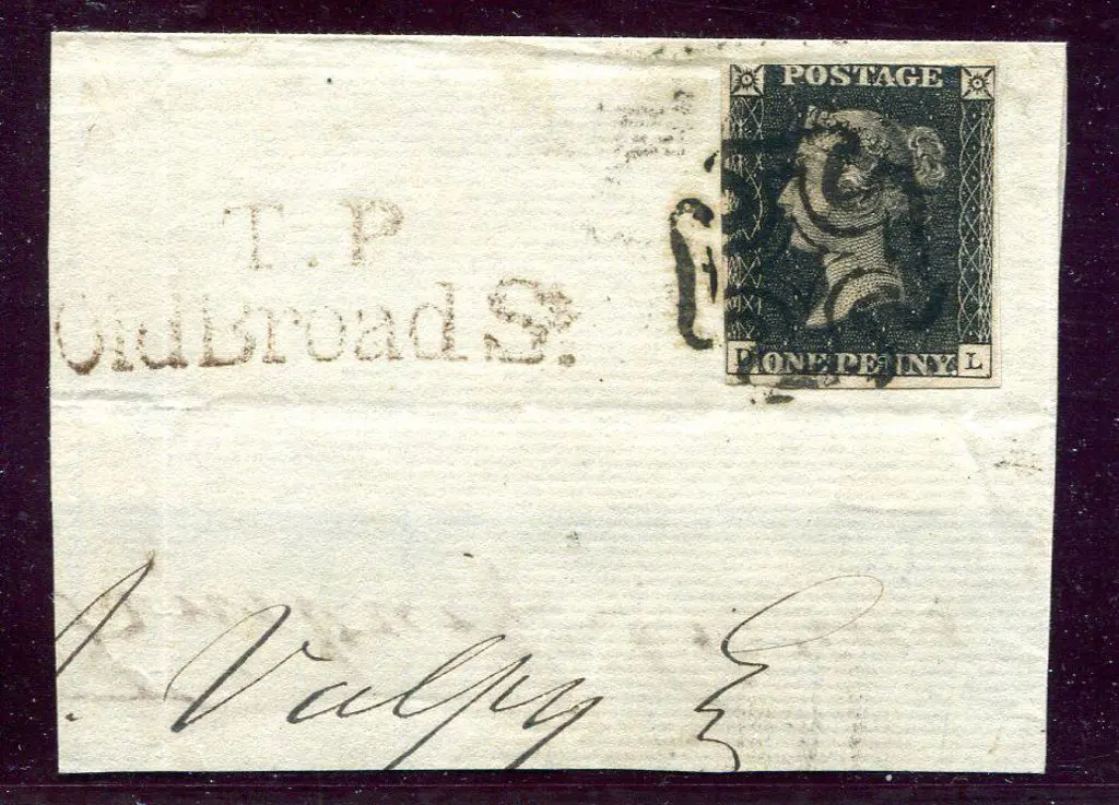 1840 1d black, Plate 10 on small piece tied by ... Image 1++