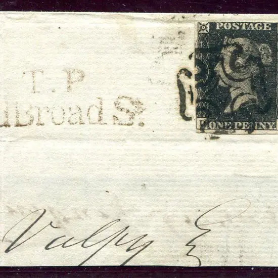 1840 1d black, Plate 10 on small piece tied by ...