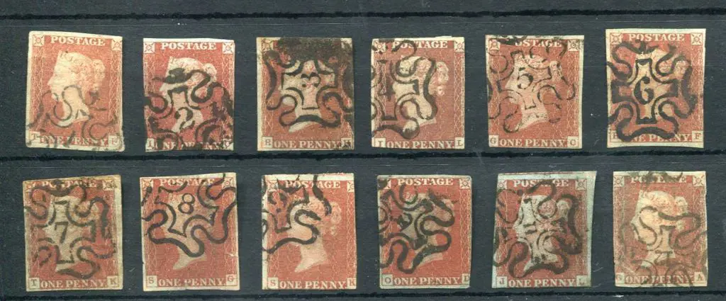 1841 1d red selection with numbered Maltese Cross ... Image 1++