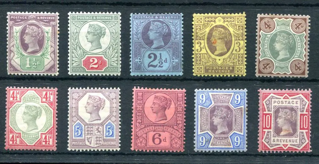 1887 1½d to 10d QV Jubilee simplified set of 10. ... Image 1++