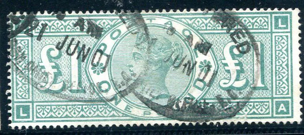 1891 £1 green QV. Used with two part 21 JUN 01 ... Image 1++