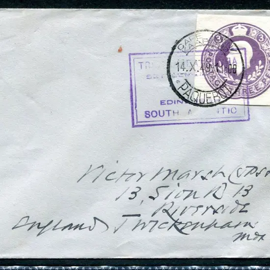 1949 Cover with 3d KGV embossed fiscal tied by ...