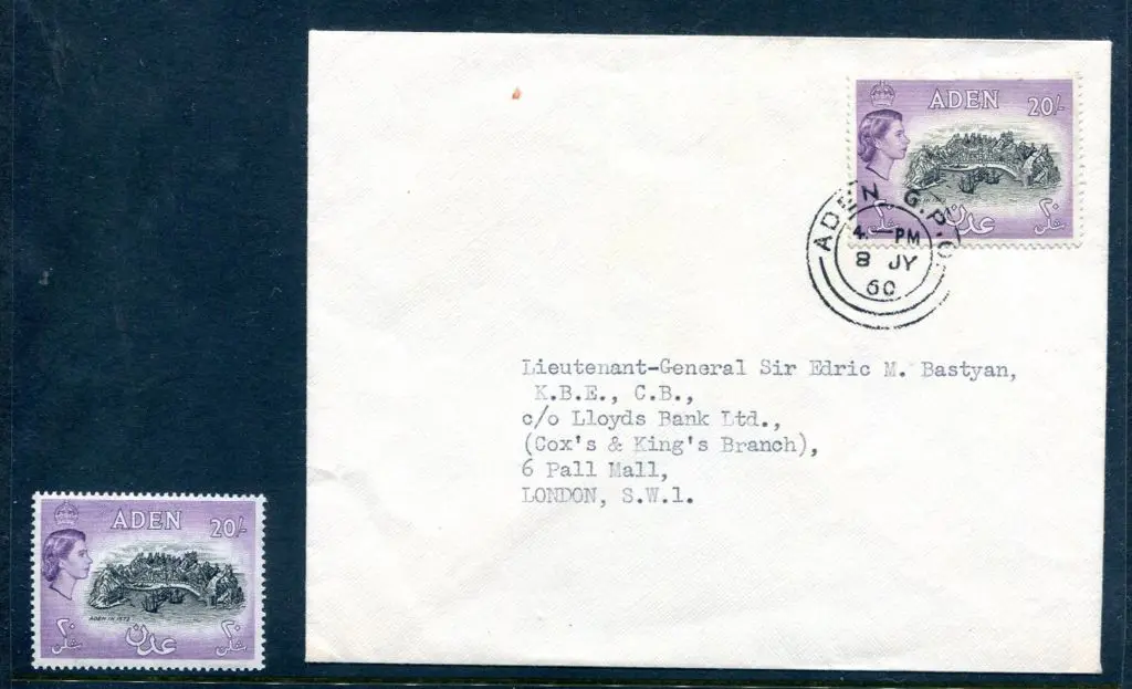 Aden 1960 (8th July) Small env with 20/- black & ... Image 1++