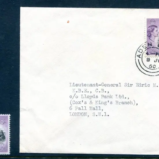 Aden 1960 (8th July) Small env with 20/- black & ...
