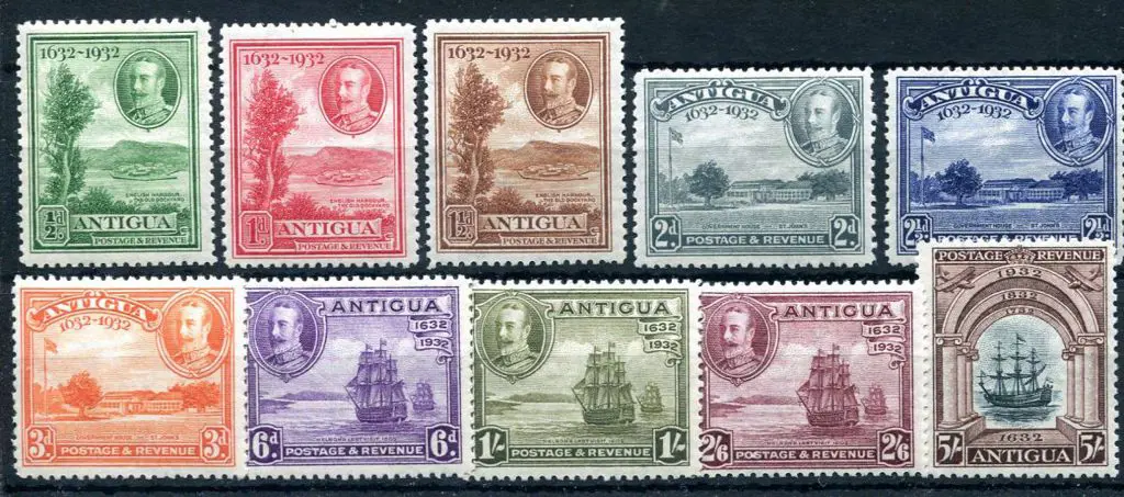 Antigua 1932 Tercentenary set of 10. Fine MLH. SG ... Image 1++