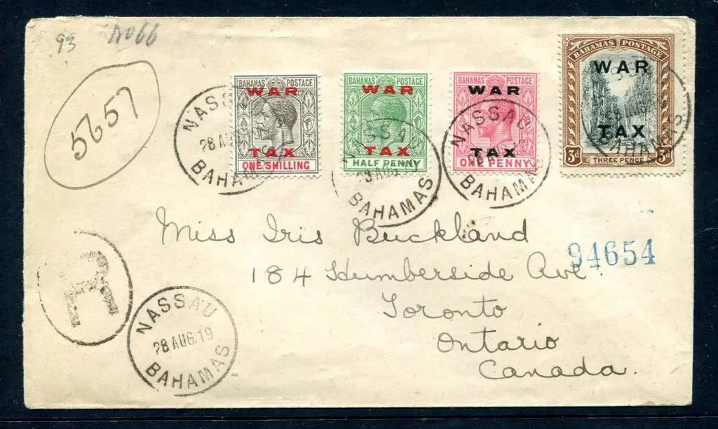Bahamas 1919 (28th Aug) Registered cover to Canada ... Image 1++