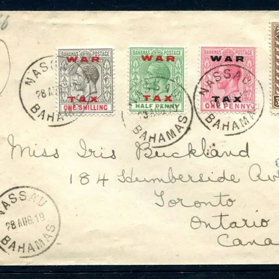 Bahamas 1919 (28th Aug) Registered cover to Canada ...