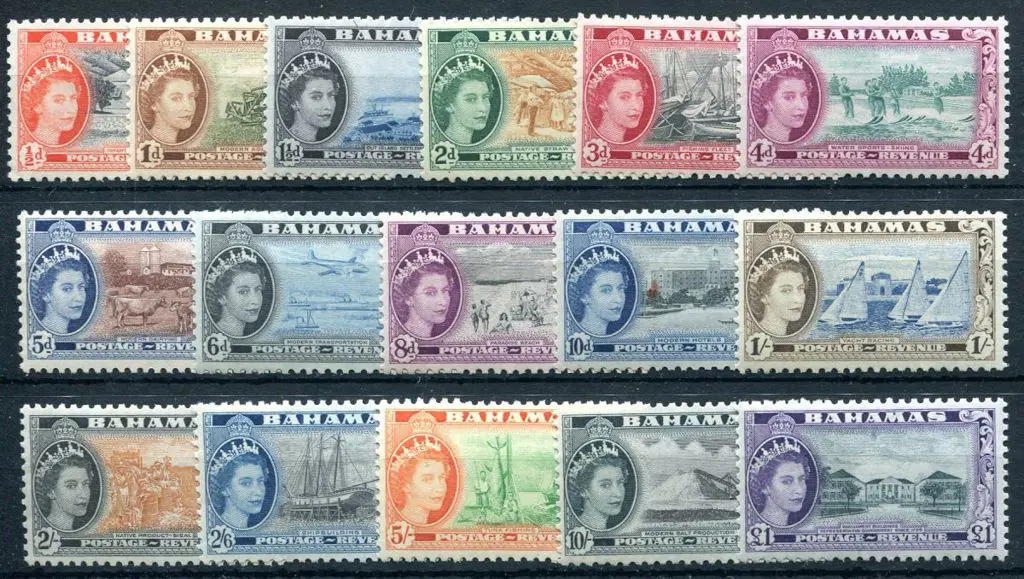 Bahamas 1954/63 QEII Pictorials set of 16 to £1. ... Image 1++