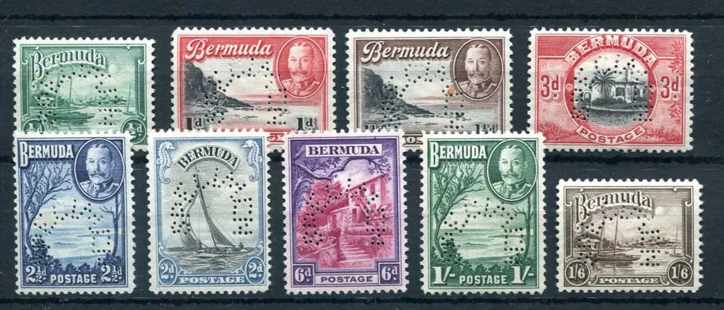 Bermuda 1936 ½d to 1/6d Pictorials perfined ... Image 1++