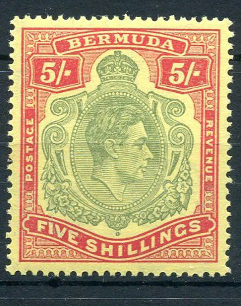 Bermuda 1938/53 5/- pale green & red on yellow, ... Image 1++