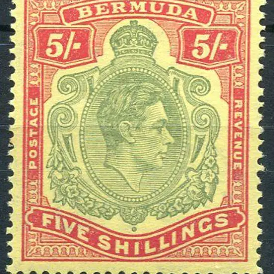 Bermuda 1938/53 5/- pale green & red on yellow, ...