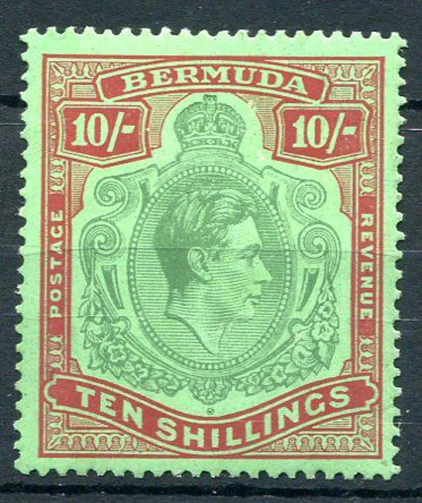 Bermuda 1938/53 10/- green & deep lake on pale ... Image 1++