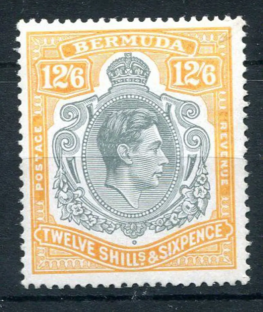 Bermuda 1938/51 12/6d grey & yellow-orange KGVI, ... Image 1++