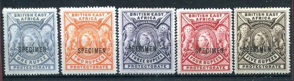British East Africa 1897/1903 1r to 5r QV ovptd ... Image 1++