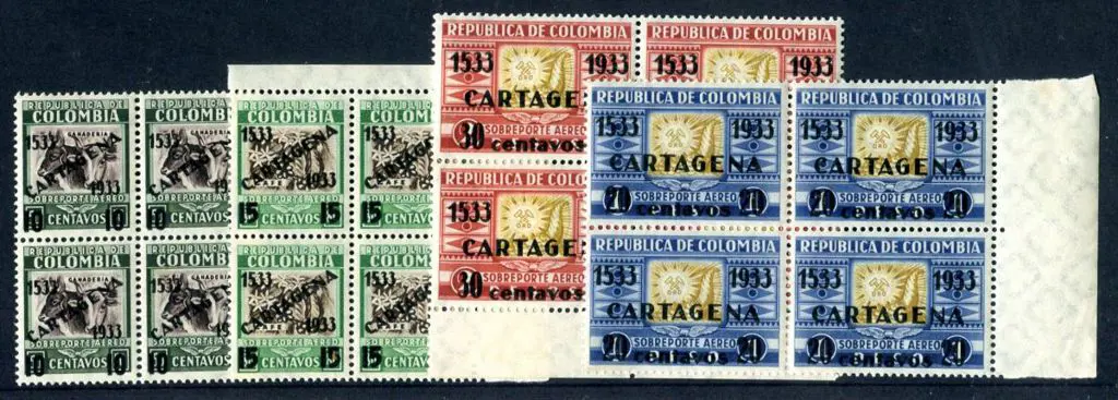 Colombia 1933 "1533 1933 CARTAGENA" ovptd set of 4 ... Image 1++