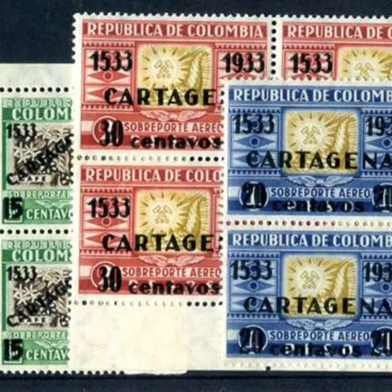 Colombia 1933 "1533 1933 CARTAGENA" ovptd set of 4 ...