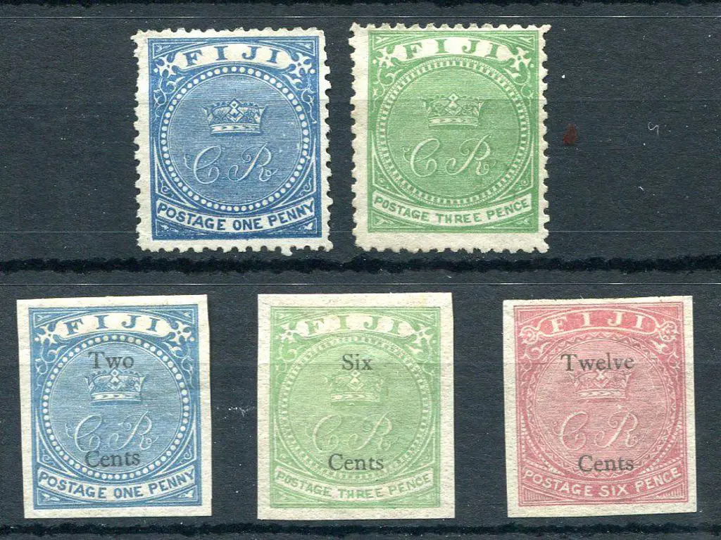 Fiji 1871 1d blue & 3d pale yellow-green MNG SG 10 ... Image 1++