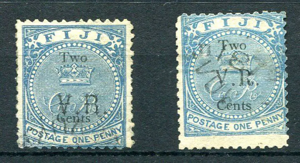 Fiji 1874 2¢ on 1d blue with "VR" type 5 ovpt. & ... Image 1++