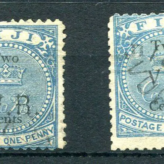 Fiji 1874 2¢ on 1d blue with "VR" type 5 ovpt. & ...