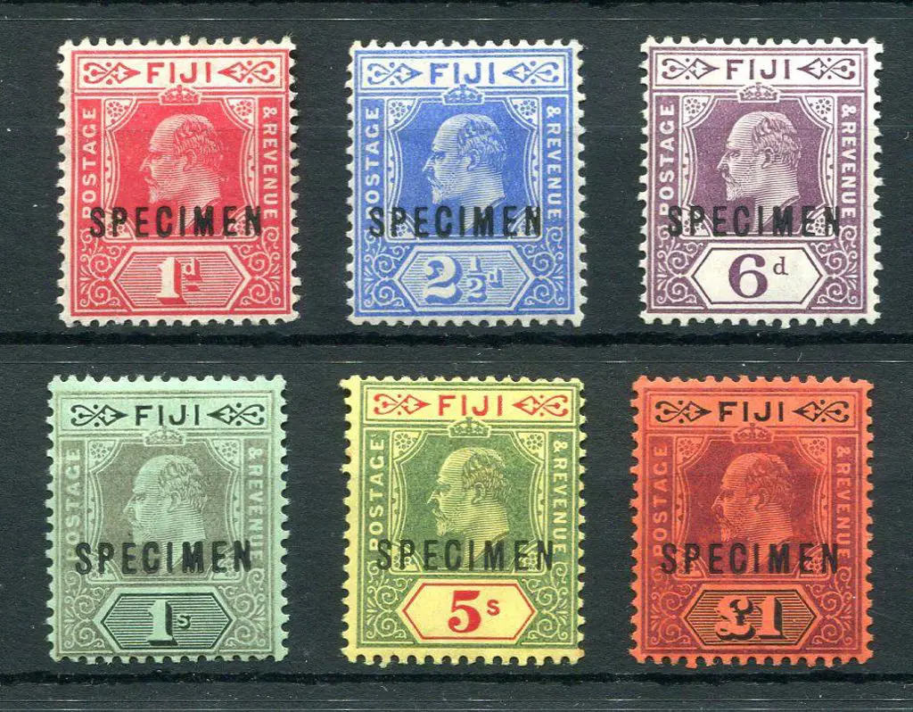 Fiji 1906/12 1d to £1 KEVII MCA wmk set of 6 ovptd ... Image 1++