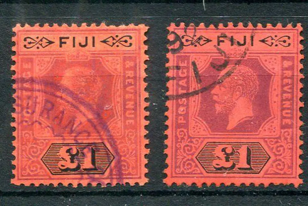Fiji 1912/23 £1 KGV Dies I & II fine used pair. ... Image 1++