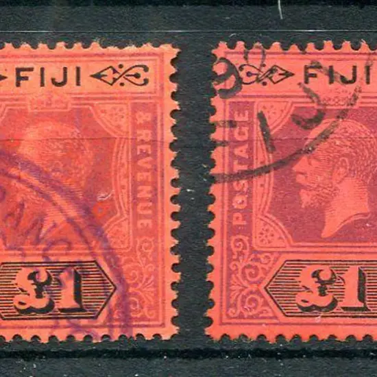 Fiji 1912/23 £1 KGV Dies I & II fine used pair. ...