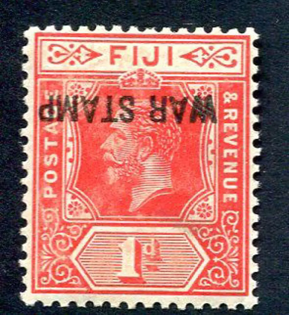 Fiji 1915 1d carmine KGV with inverted "WAR STAMP" ... Image 1++