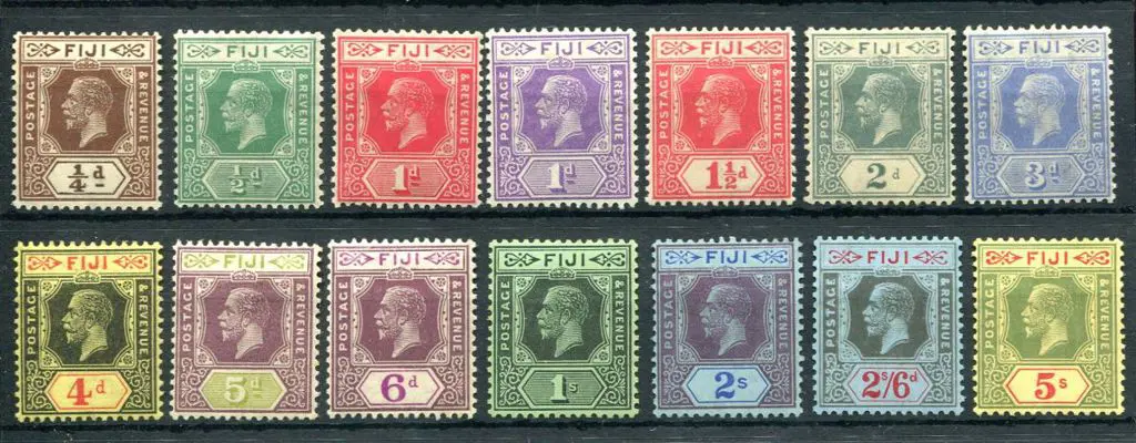 Fiji 1922/27 ¼d to 5/- KGV, script wmk. Fresh MLH. ... Image 1++